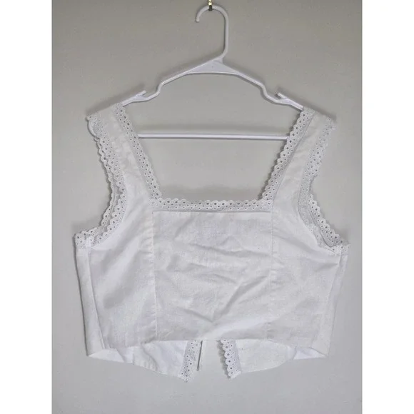 FOREVER 21 White Eyelet Tie Front Tank Top L Boho Cottagecore Broderie Anglaise - Picture 4 of 6